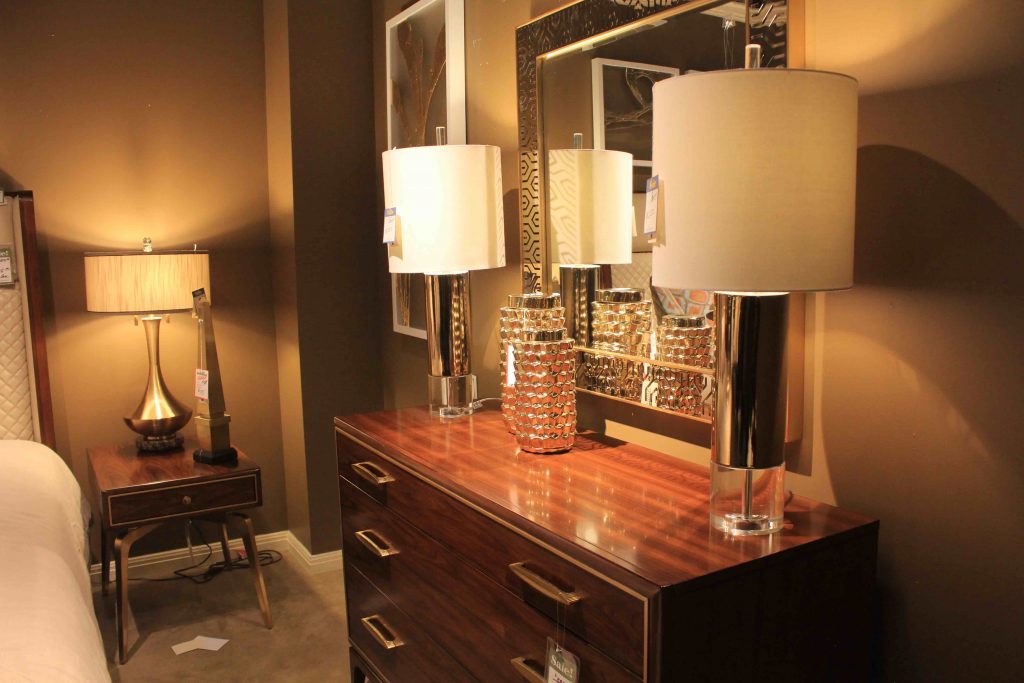 Mid-century modern lamps with dresser and nightstand